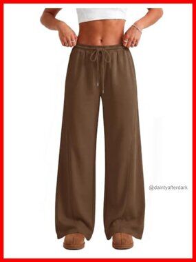 Wide Leg Sweatpants Baggy Lounge Pants Fleece Lined Low Rise Drawstring